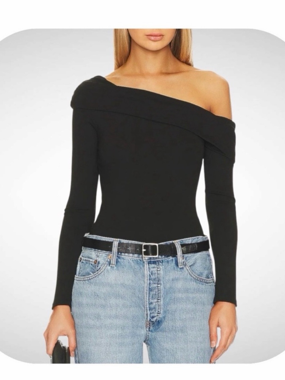 Astr Black Off-Shoulder Long Sleeve Bodysuit